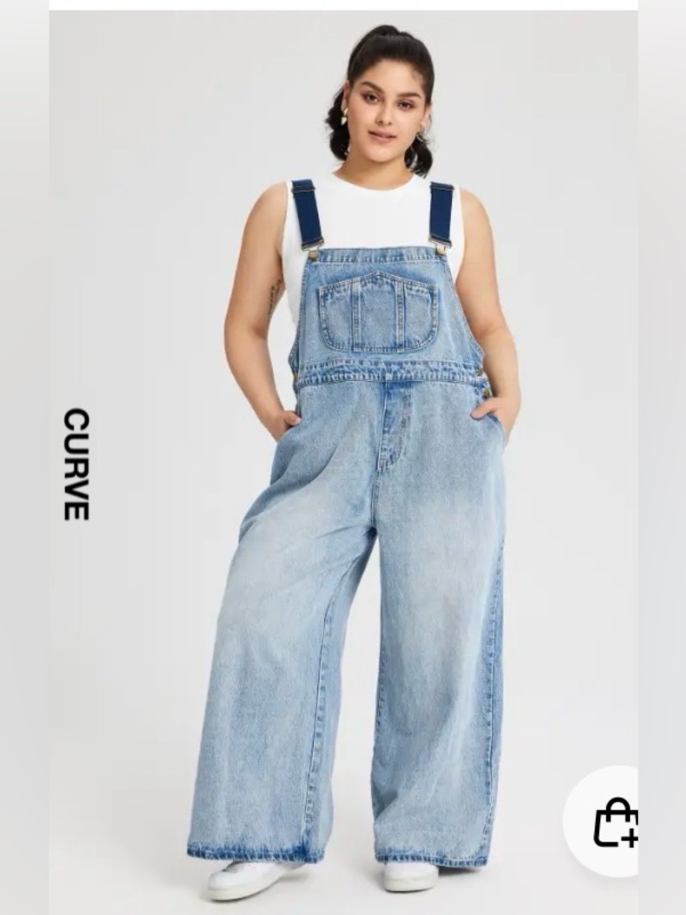 Cider Curve Light Blue Denim Wide-Leg Overalls